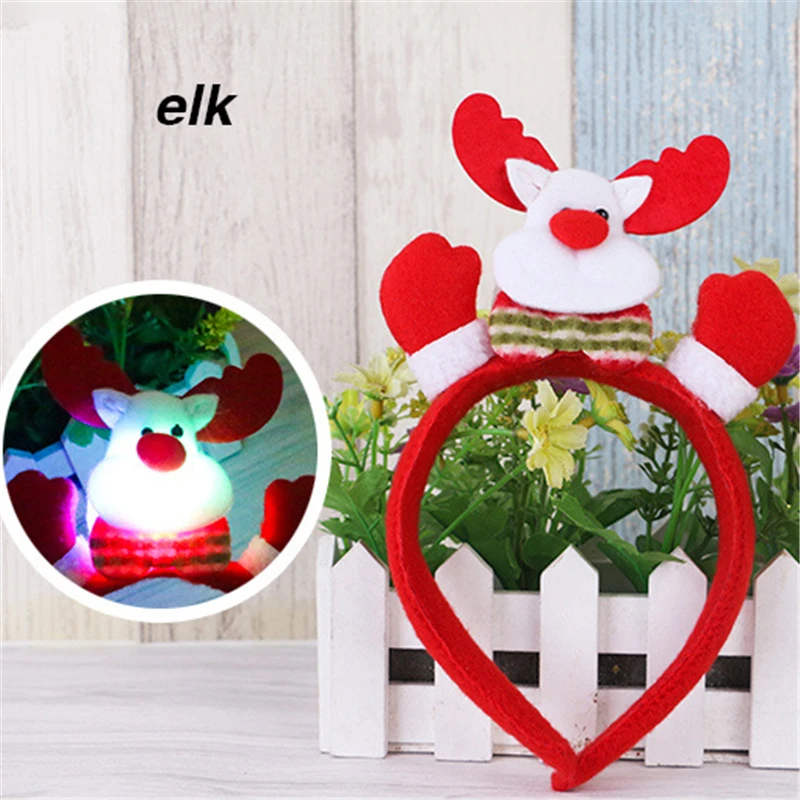 2019 LED Light Headband Lovely Christmas Santa Reindeer Snowman Bear Hair Band Lighting Xmas Decoration Red New Years Gift Kids | Дом и сад