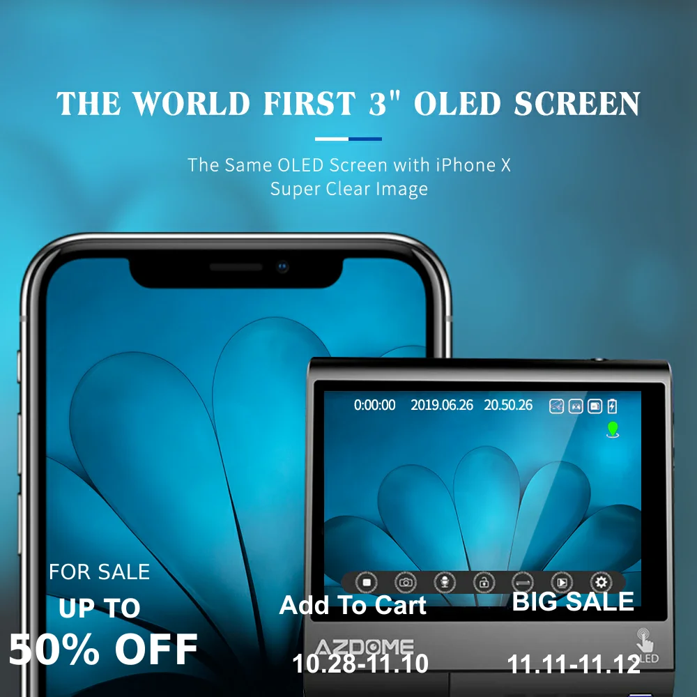 Оригинал AZDOME M05 4 '' OLED Сенсорный Экран Автомобильные Видеорегистраторы FHD 1080 P