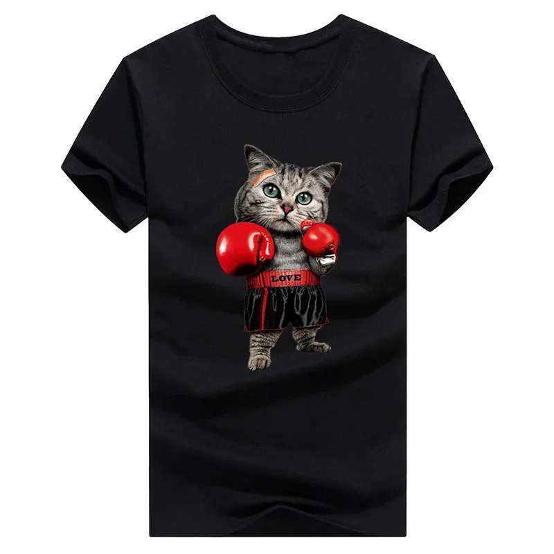 

Футболка с рисунком боксерской кошки для мужчин и женщин, Модная хлопковая футболка в стиле оверсайз, топы в стиле хип-хоп для мальчиков и де...