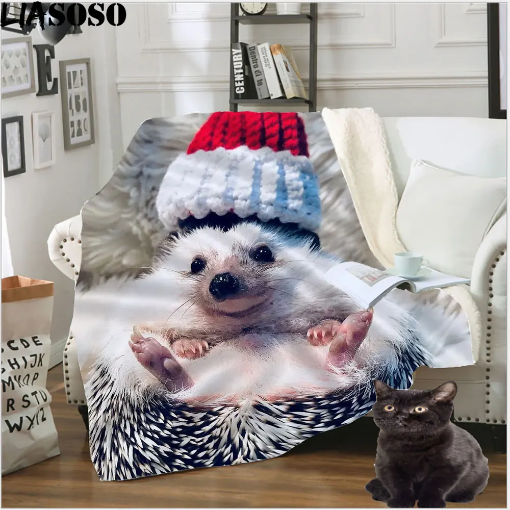 

LIASOSO Hedgehog Sherpa Flannel Reversible Throw Blanket Boho Cute Woodland Animals Super Soft Cozy Luxurious Plush Sherpa for