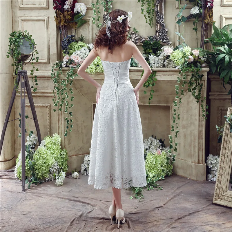 H & S-vestidos de novia con apliques nupciales de encaje, con velo sin tirantes, longitud hasta el tobillo, encaje, estilo bohemio, 2019