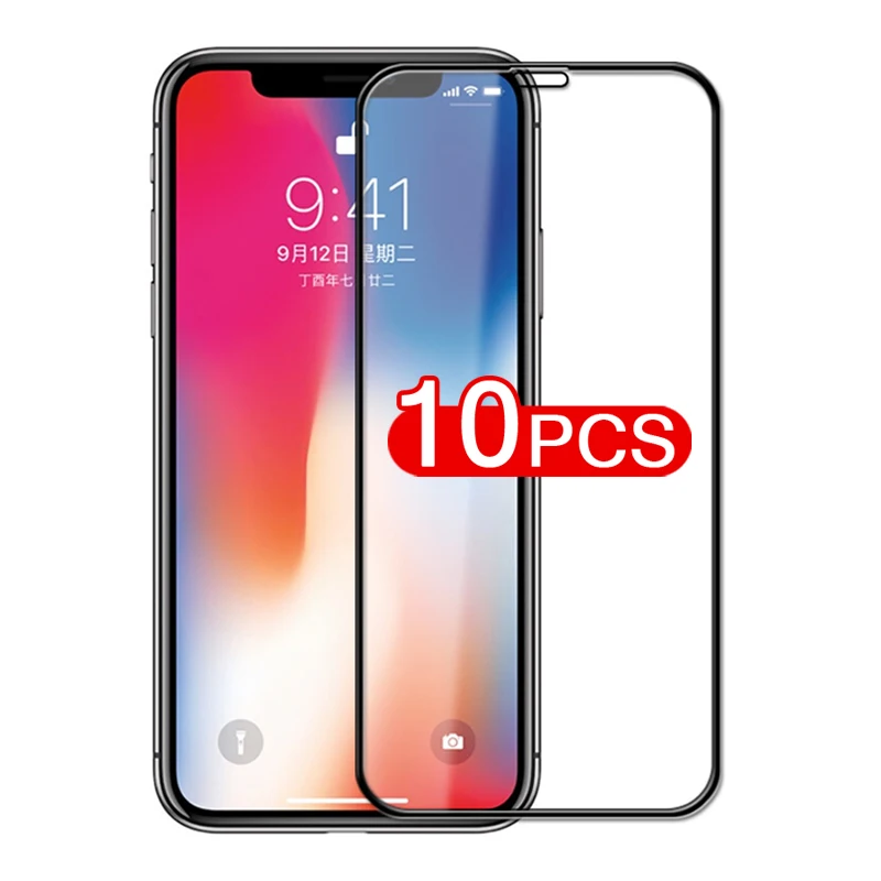 

10PCS/Lot Full Cover 9H Glass For iPhone X XR XS Max 11 Pro Screen Protector Front Film Tempered Glass For iPhone 6 XS 7 8 Plus