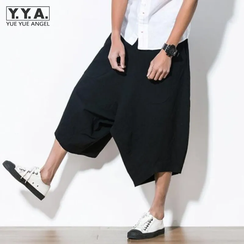 Японские Свободные Капри в стиле Харадзюку льняные хлопковые шаровары удобные