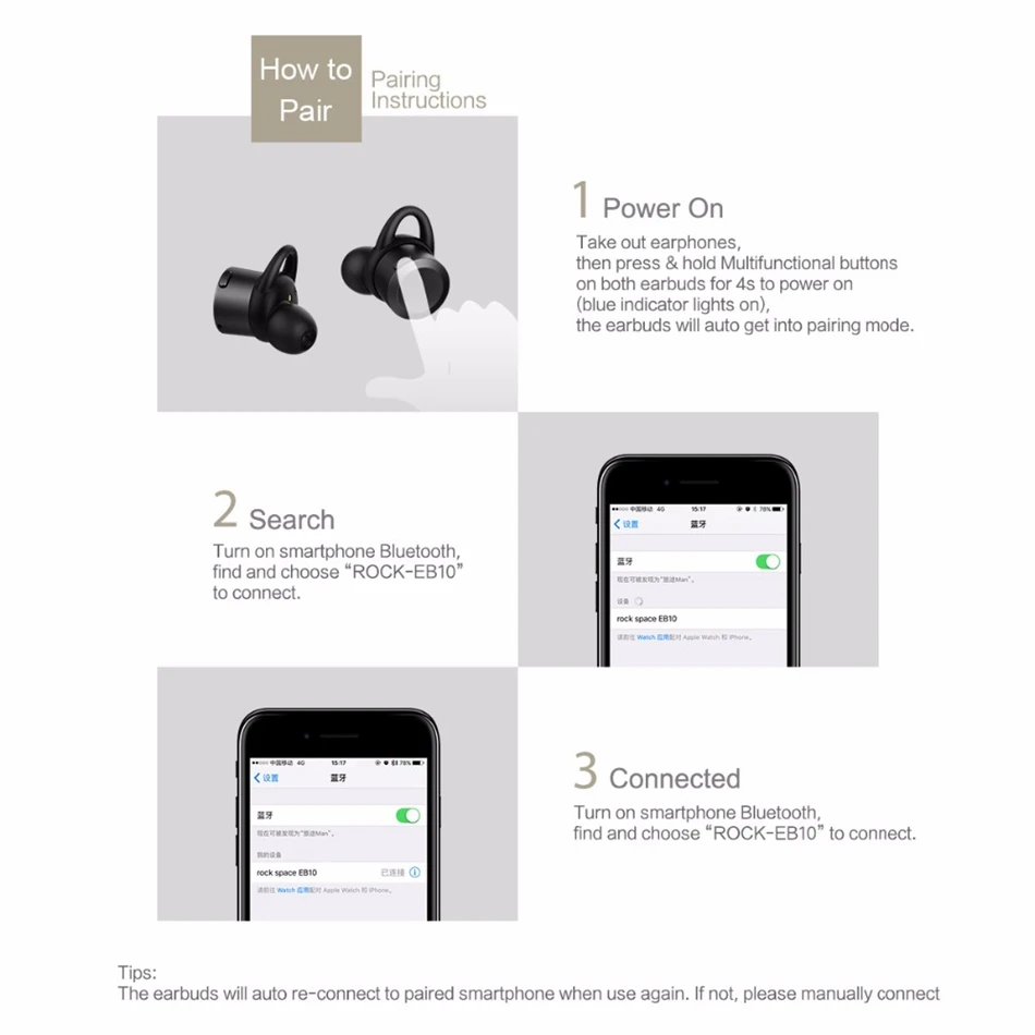 ROCK TWS беспроводные наушники Bluetooth 4,1 спортивные наушники для iPhone Xiaomi стерео звуковые наушники с микрофоном зарядная коробка
