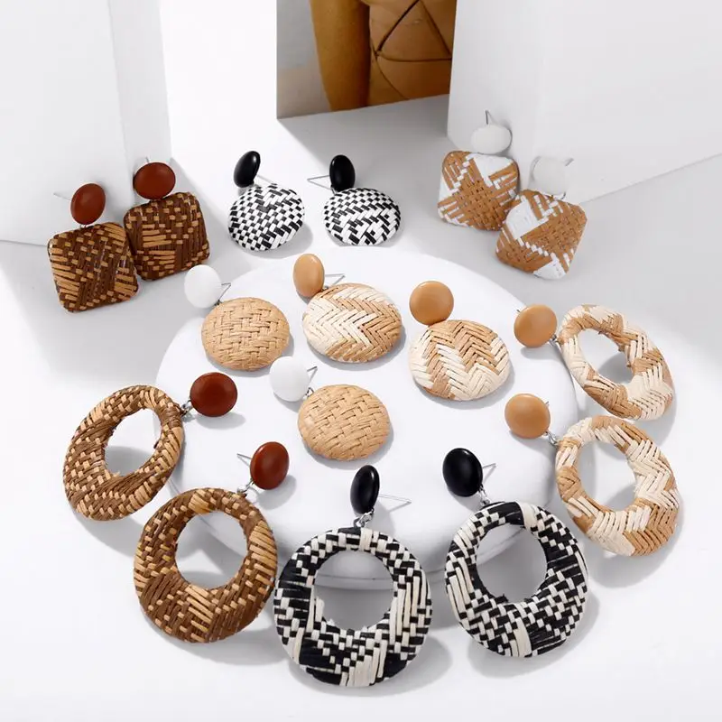 IF ME модные новые корейские геометрические сращивающиеся тканый ротанг вязанные