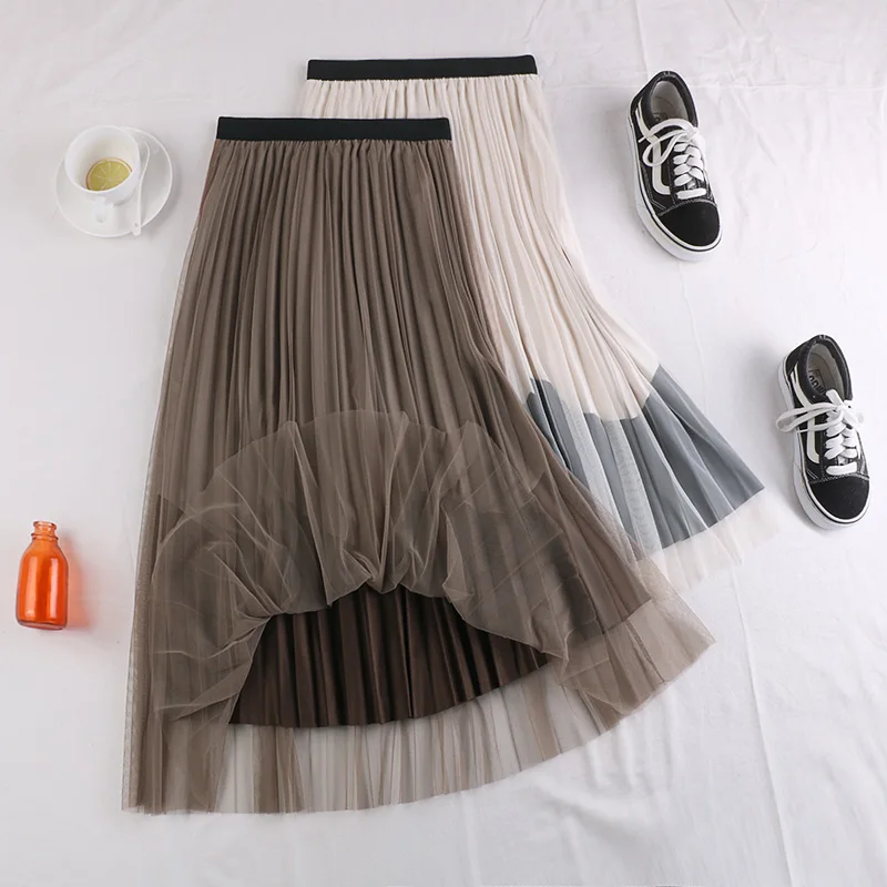 Женская юбка средней длины осенне-зимняя тонкая сетчатая шерстяная