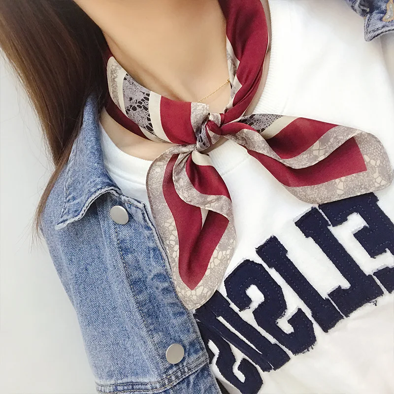 

Lace Silk Scarf Square Women Fashion Work Neckerchife Spring Summer Decorative Scarves 53*53cm Small Scarfs Gift for Lady