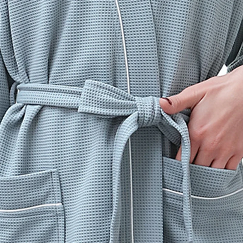 

Robe Women's Summer Kimono Solid Lady Sleepwear Home Dressing Gown V-neck Three Quarter Sleeve Lightweight With Belt Peignoirs