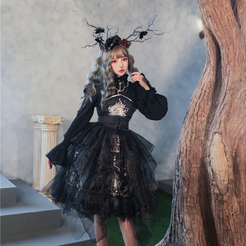 

Оригинальное платье Лолита с изображением бога выкупа JSK II Ретро готическое темное платье лолиты