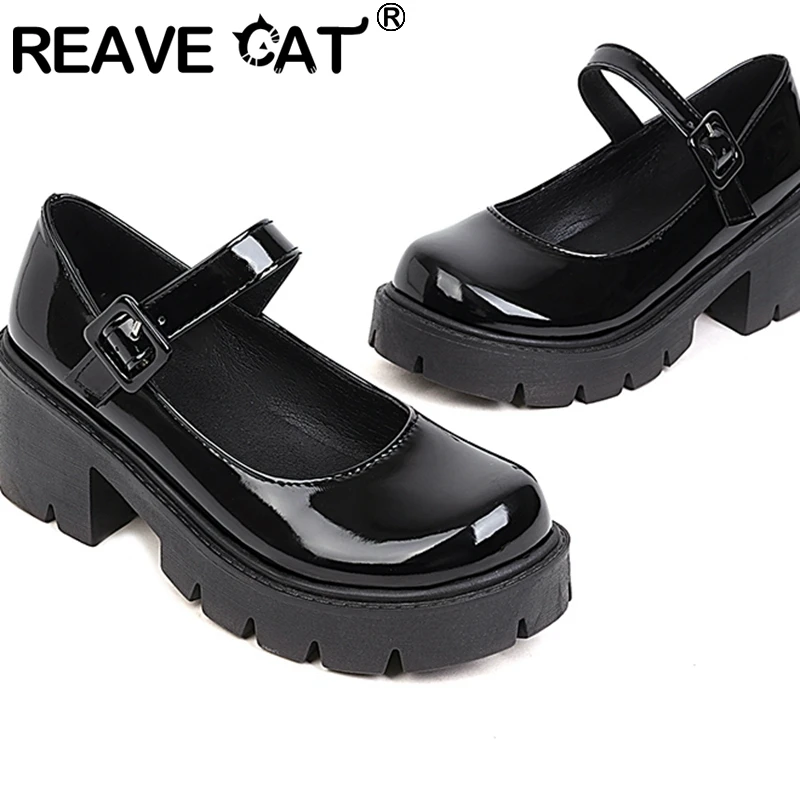 

REAVE CAT High Quality Rubber Sole Japanese Style Platform Lolita Women Patent Leather Vintage Soft Sister Girls Shoes School