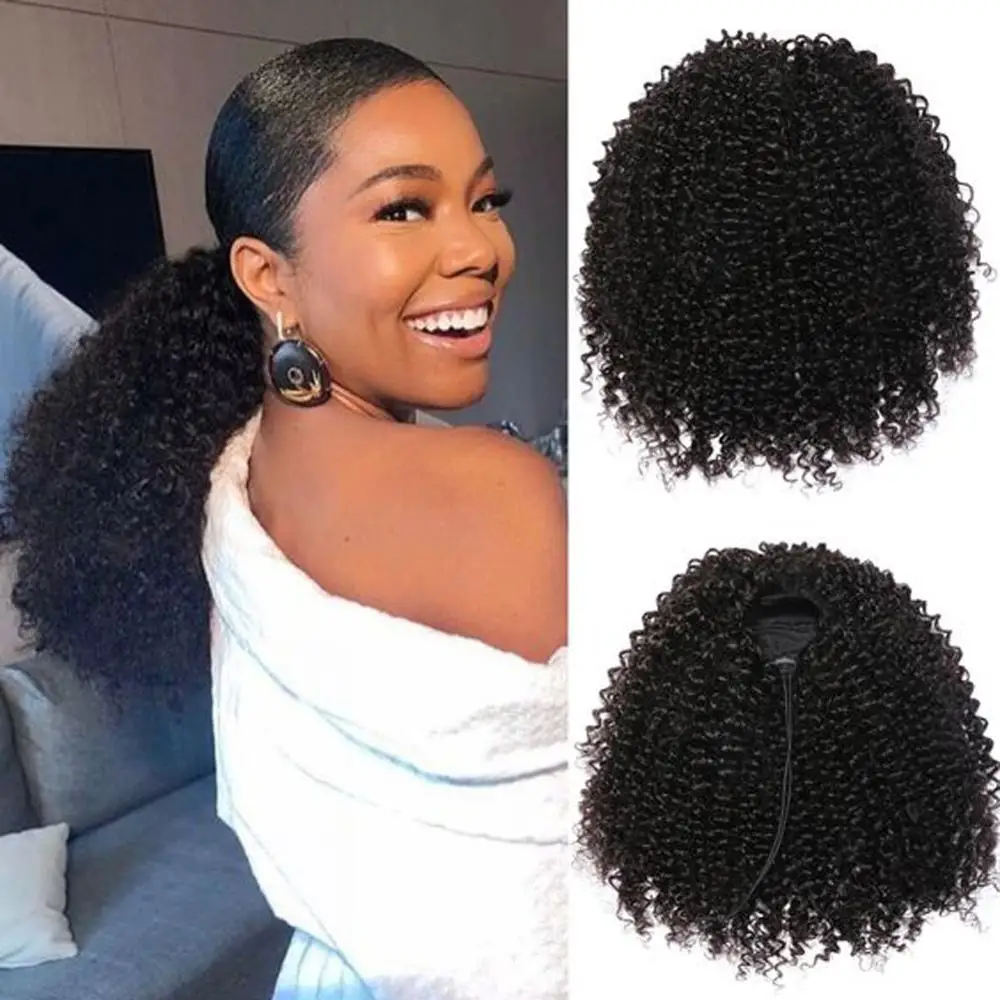 DLME Long Kinky Curly Ponytail Hair Extensions Clip in Pony Tail Afro Kinky Drawstring Ponytail Extensions For Black Women