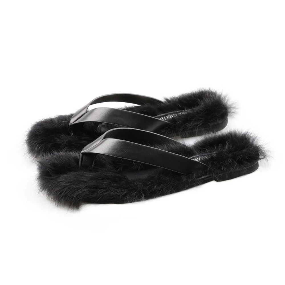 Simple fashion flip-flops women wear 2019 new summer Korean version of the net red flat shoes rabbit hair slippers | Обувь