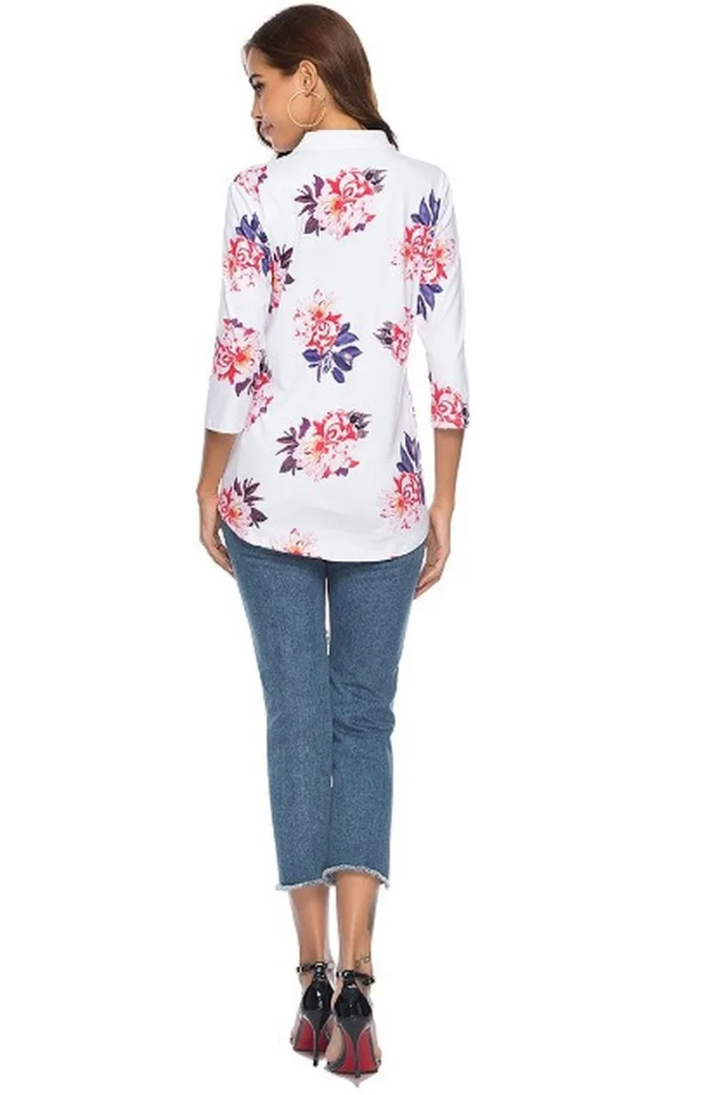

Spring and Autumn 2020 New Women's Top Fashion Casual Seven Point Sleeve Cardigan Single Breasted Printed Shirt Women's Wear
