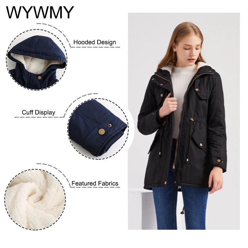 WYWMY Winter Women's Jackets And Coats Warm Parka Harajuku Elegant Fashion Casual Parkas Hooded Long Sleeve Plus Cotton Jacket