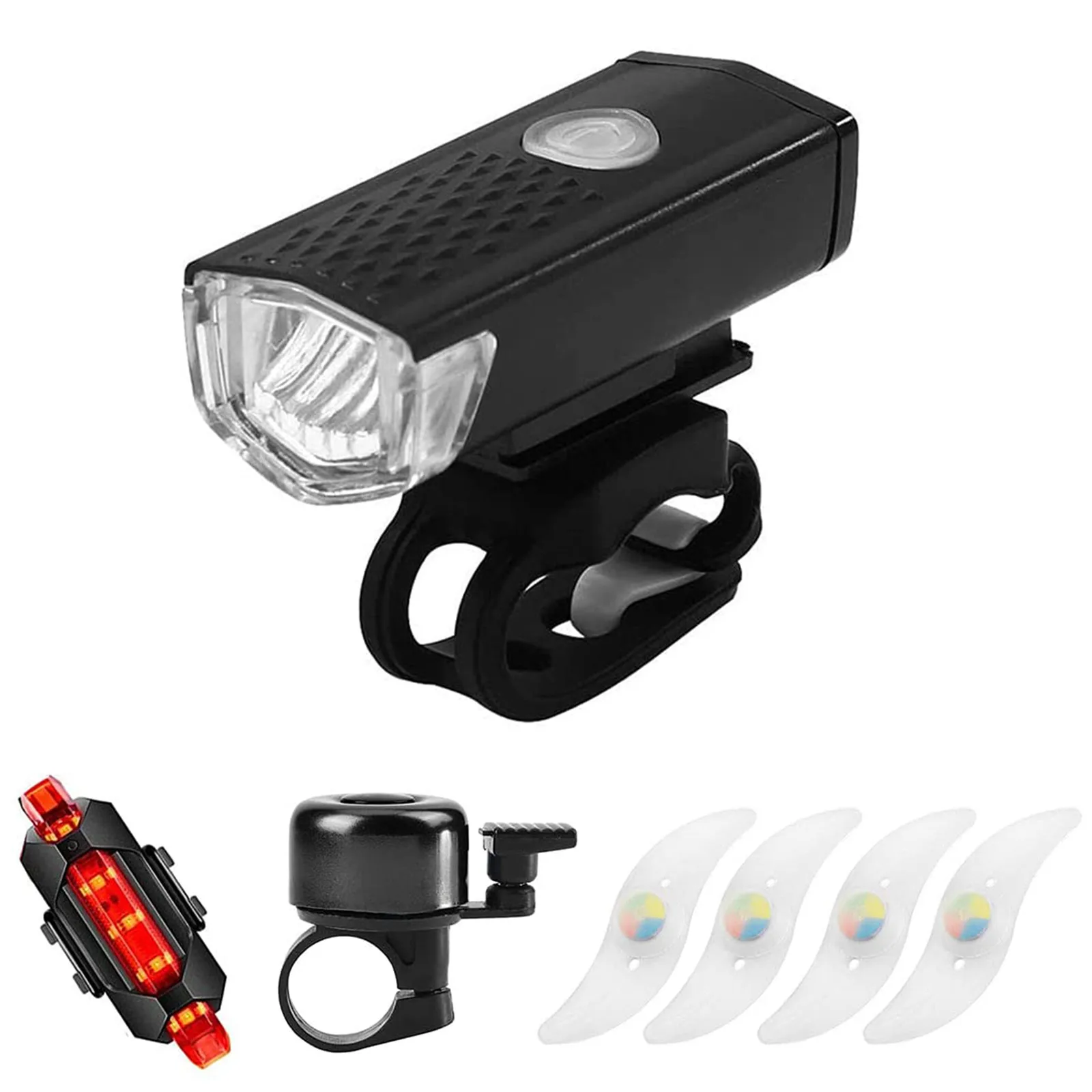 

Powerful Bike Front Lamp Set USB Rechargeable MTB Bicycle Tail Light Waterproof Headlight Spoke Lamp with Bell