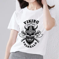 womens classic t shirt personality casual pirate gothic skull pattern o neck commuter comfortable short sleeve shirt white top