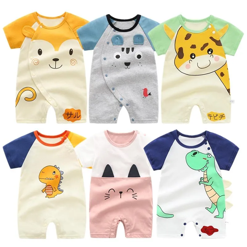 

Newborn Baby Boys Bodysuit Unisex Jumpsuit Summer New Cute Cartoon Pure Cotton Thin Climbing Clothing For Infants Girls 0-3years