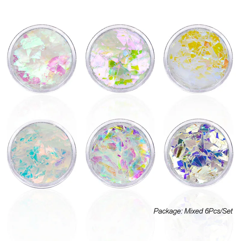 6pcs/Set Nail Glitter Flakes AB Shell Mermaid Irregular Paillette DIY Gel Polish Manicure Sequins 3D Art Decorations SF3119 | Красота и