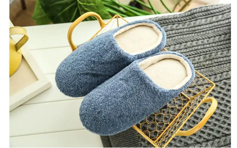 Haze blue indoor thick-soled thin bag with warm cotton ladies slippers   LD072-9876