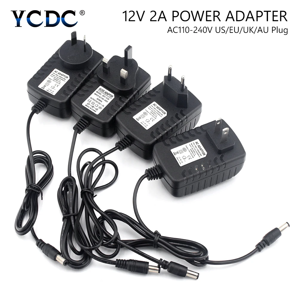 

Power Supply Adapter Transformer Charger adapter for 3528 LED light strips CCTV Driver AC 100V-240V to DC 12V 2A EU US AU UK