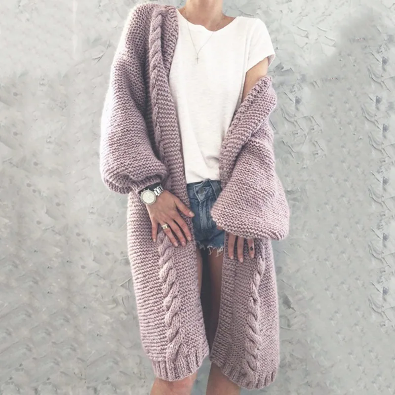 

2021 New Women Knitted Cardigan Winter Thick Warm Long Cardigan Female Long Sleeve Vintage Sweater Outwear Plus Size Coats