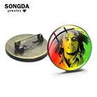 Брошь в стиле регги SONGDA, Ямайка, Боб Марли, красная, желтая, зеленая полоска, в стиле Харадзюку, со стеклянным кабошоном, Подарочная булавка на лацкан