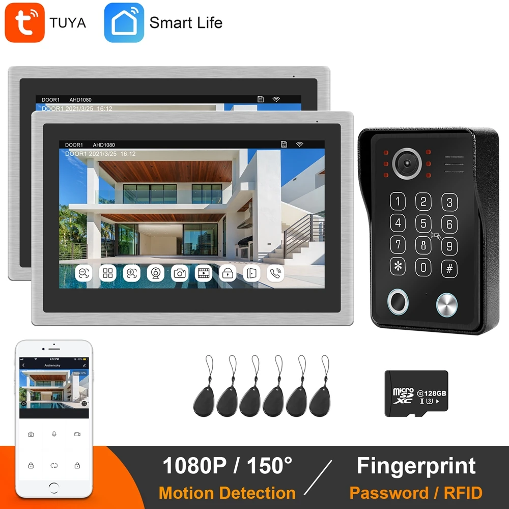 WiFi IP Video Door Phone 10 Inch Wireless Video Intercom System With Motion Detection Fingerprint Doorbell Camera Tuya Smart App
