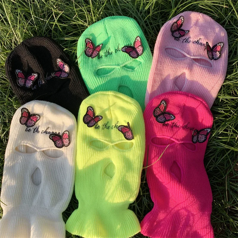 Лыжная маска с розовыми бабочками вязаная маска-Балаклава для лица на все лицо