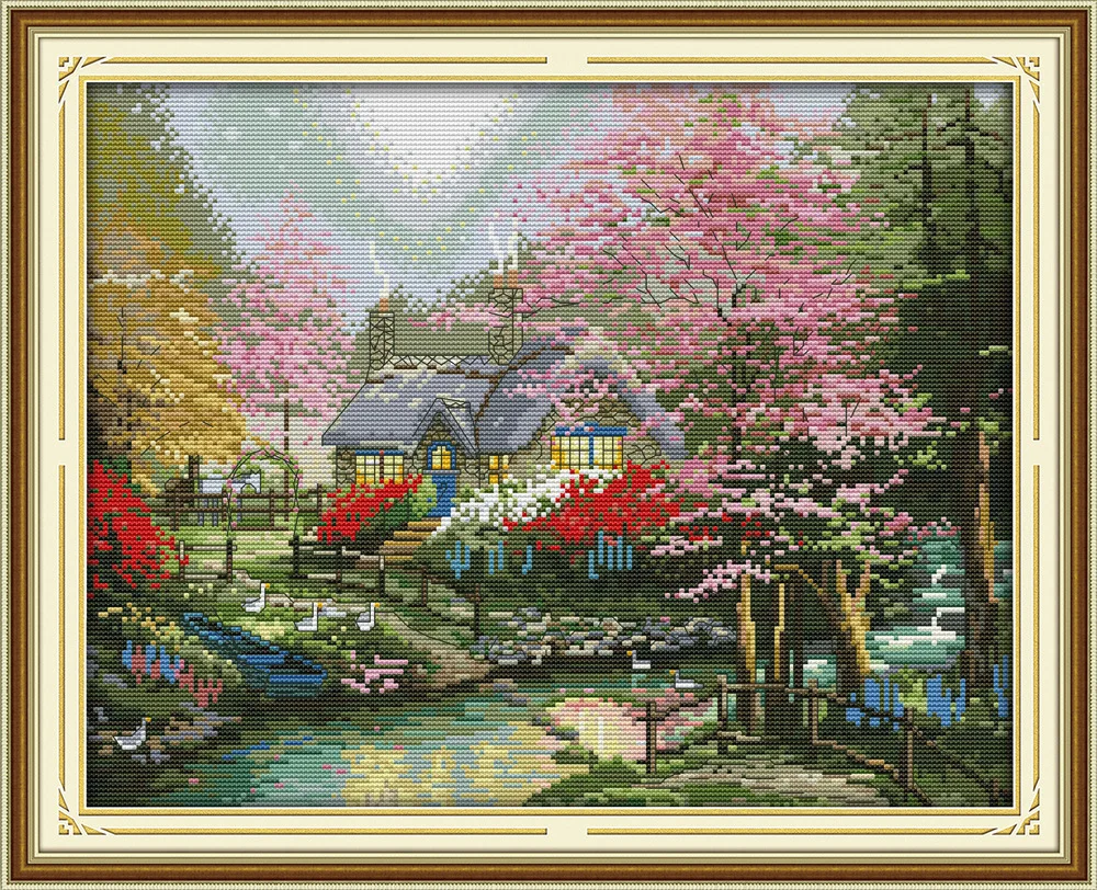 Красивые стороне потока домик холст DMC Вышивка крестиком Наборы вышивания Набор