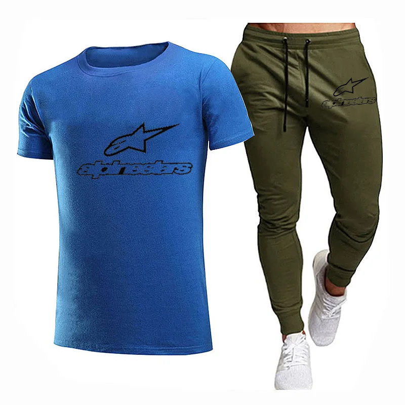 

2021 new men's type short-sleeved T-shirt tracksuit men men's sets+ pants 2-piece suit cotton men's fun T-shirt summer clothes