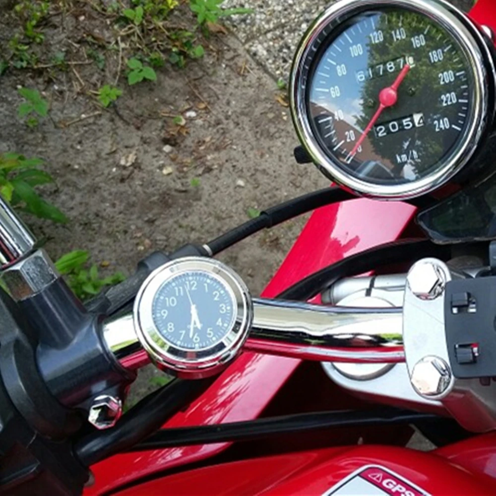 Универсальный 7/" Водонепроницаемый хромированный руль мотоцикла крепление кварцевые часы алюминиевые светящиеся часы мото Черные Аксессуары