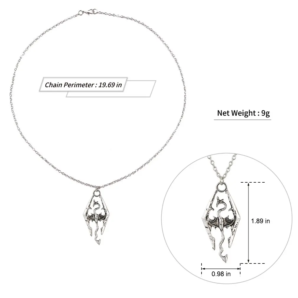 Модное ожерелье с подвесками в форме динозавров Skyrim Подвески В Форме Дракона для