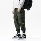 Брюки-султанки мужские до щиколотки, уличная одежда, повседневные джоггеры, мужские брюки-карго с боковыми карманами, модные облегающие спортивные штаны с лентами