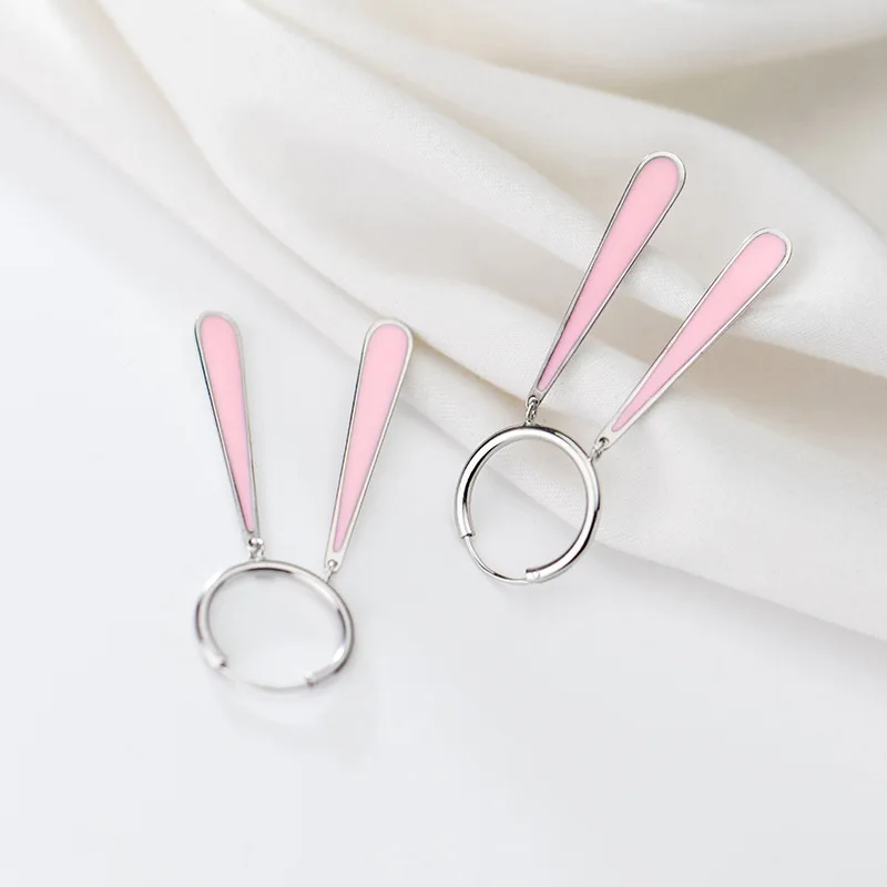Trustdavis модные серебряные серьги-кольца с розовыми кроличьими ушками из