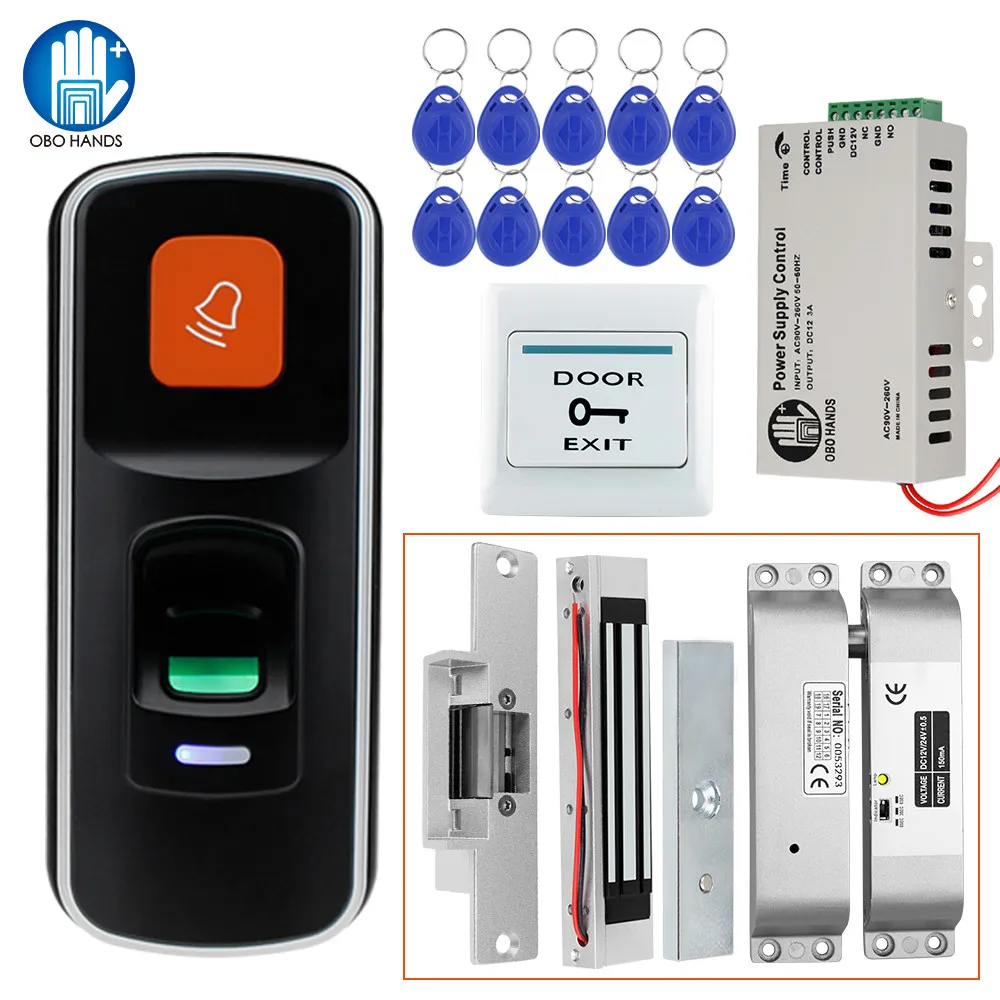 

RFID Access Control System Fingerprint Door Lock Controller Keypad Electronic Magnetic Strike DC12V with 125KHz Keyfobs Full Kit