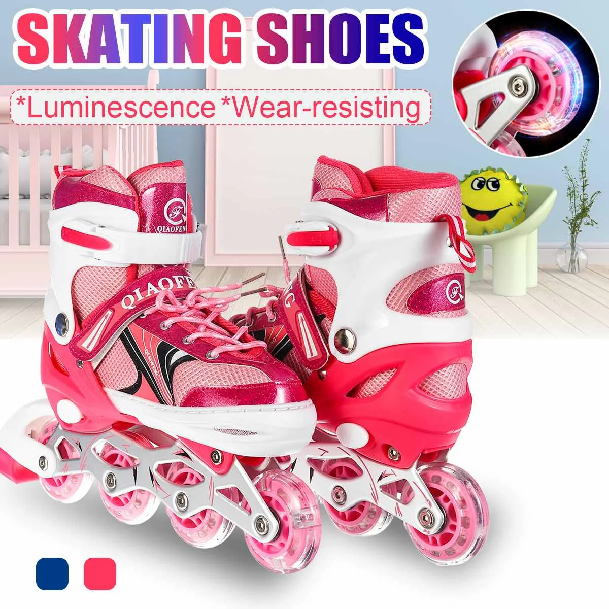 

Детские скоростные коньки, хоккейные коньки, регулируемые ролики, 4 колеса с подсветкой, для мальчиков и девочек