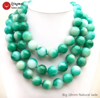 qingmos natural jades necklace for women with 3 strands 18mm round green white jades chokers necklace jewelry 18 23 nec6505