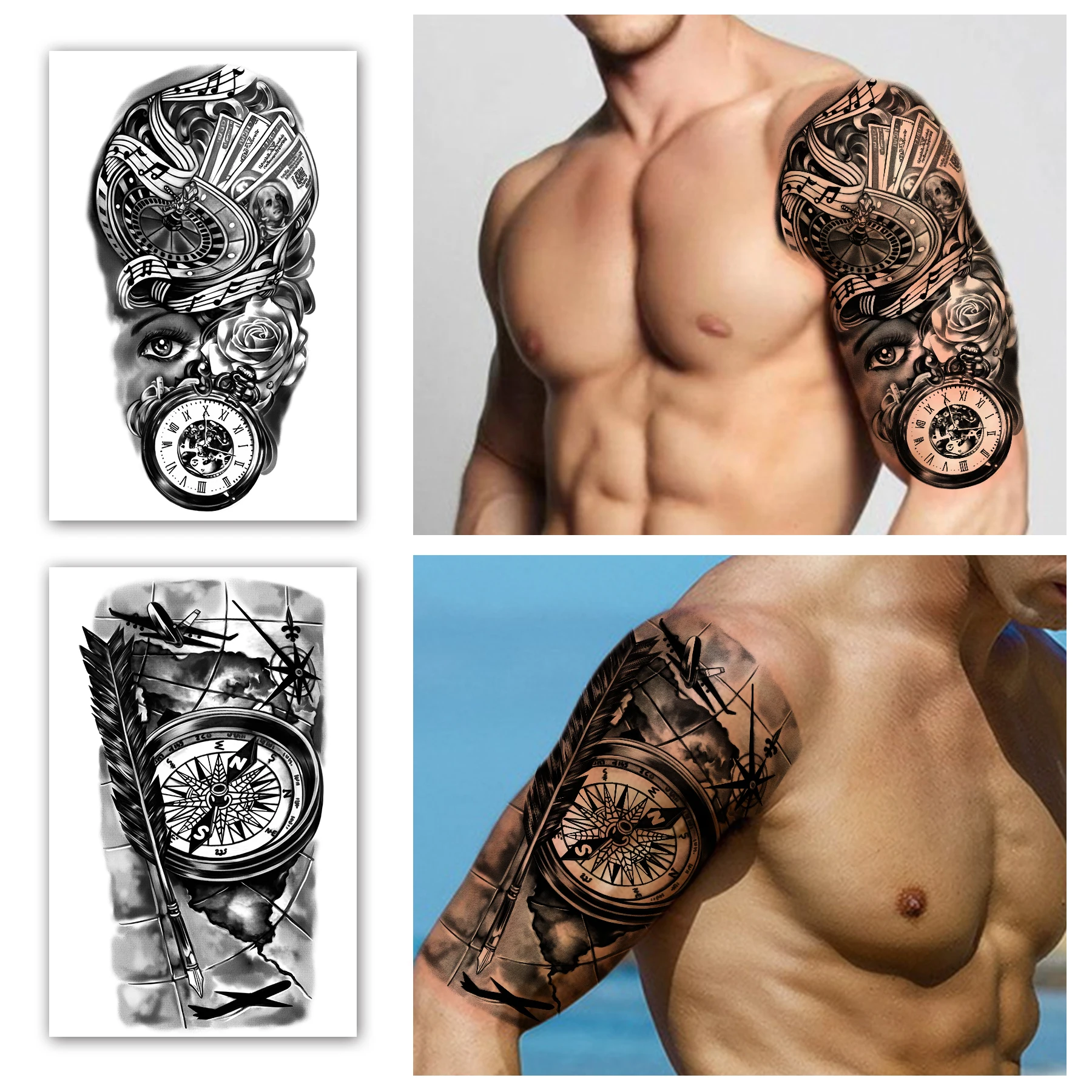 

New Hot Waterproof Big Extra Large Size Temporary Tattoos Full Arm and Half Arm Fake Stickers Body Art for Men Women