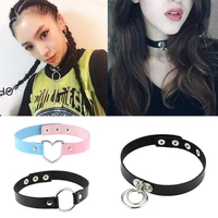 fashion pu leather heart round choker necklace women punk gothic statement jewelry collar adjustable gift