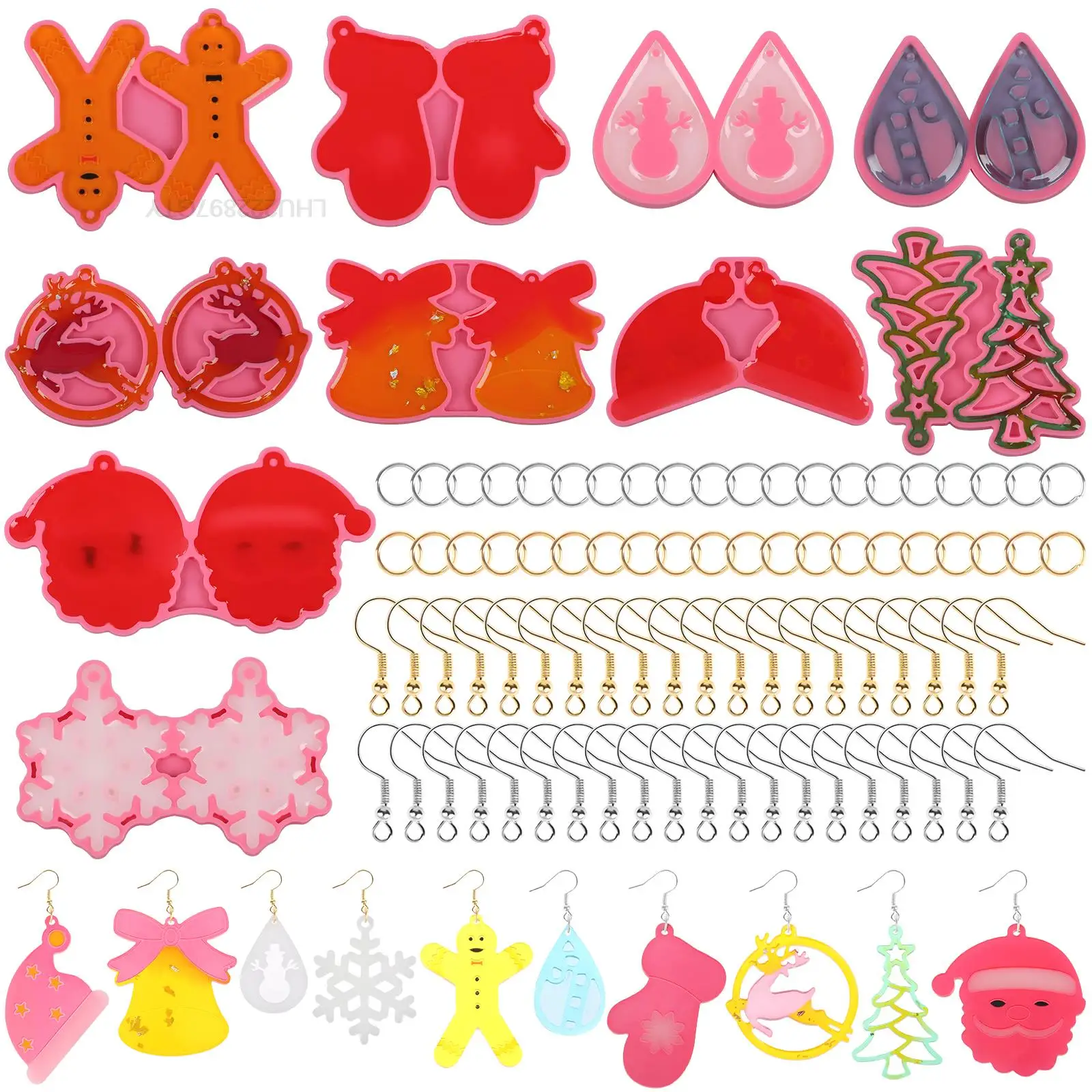 10 Pairs DIY Christmas Earring Resin Molds Christmas Snowflake/Tree/Snowman