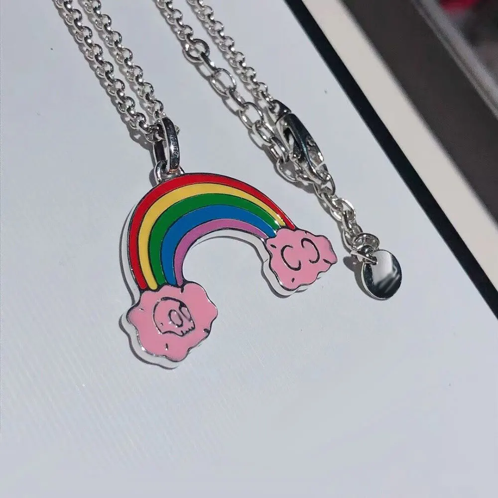 

Женское и мужское ожерелье из серебра 925 пробы с радугой