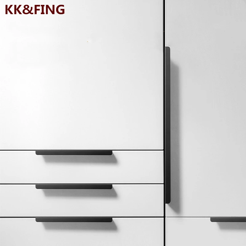 

KK&FING Black Hidden Cabinet Pulls Aluminum Alloy Invisible Furniture Handles Cupboard Handles Drawer knobs Gold Long handle