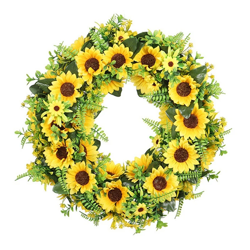 

Artificial Sunflower Wreath, Hanging Garland Ornaments For Front Door Wall Spring Summer Home Party Wedding Decorations