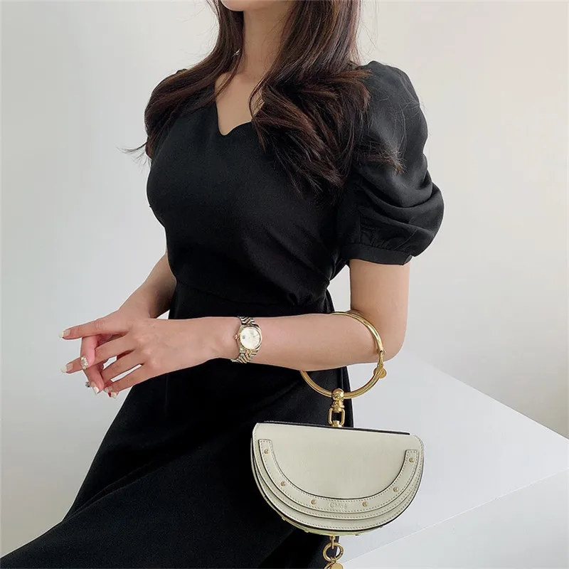 

Summer Women Black Long Dress Elegant V-neck Short Sleeve High Waist A-line Slim Korean Style Office Ladies Dresses Vintage