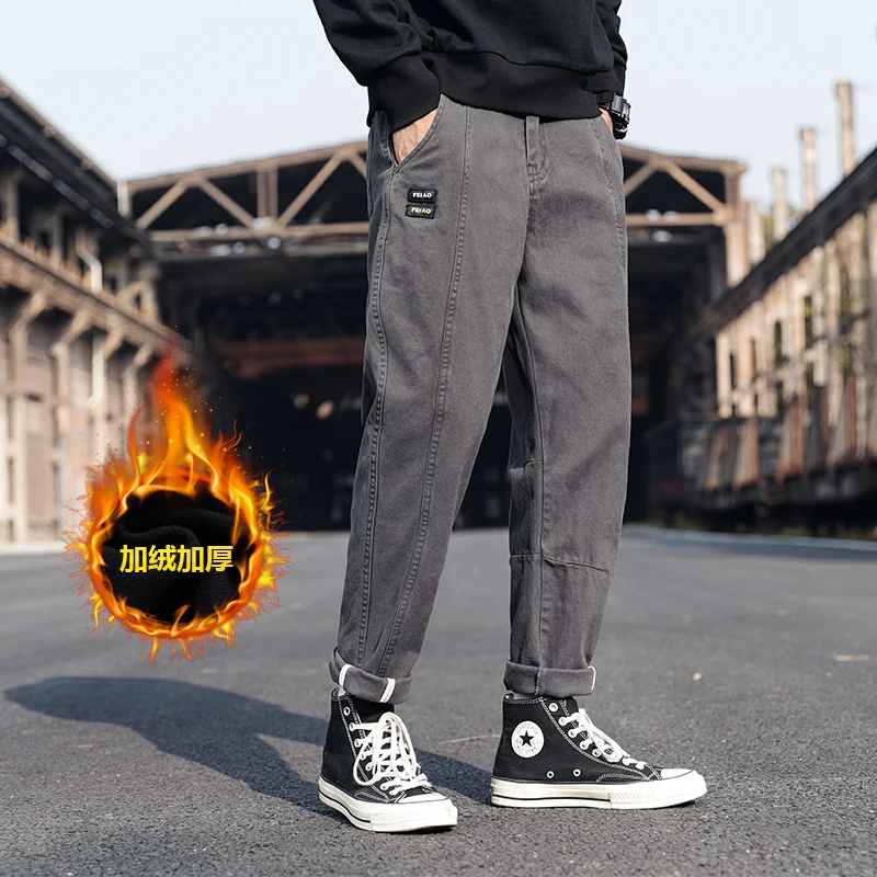Прямые мужские брюки Свободные повседневные зимние спортивные хлопковые
