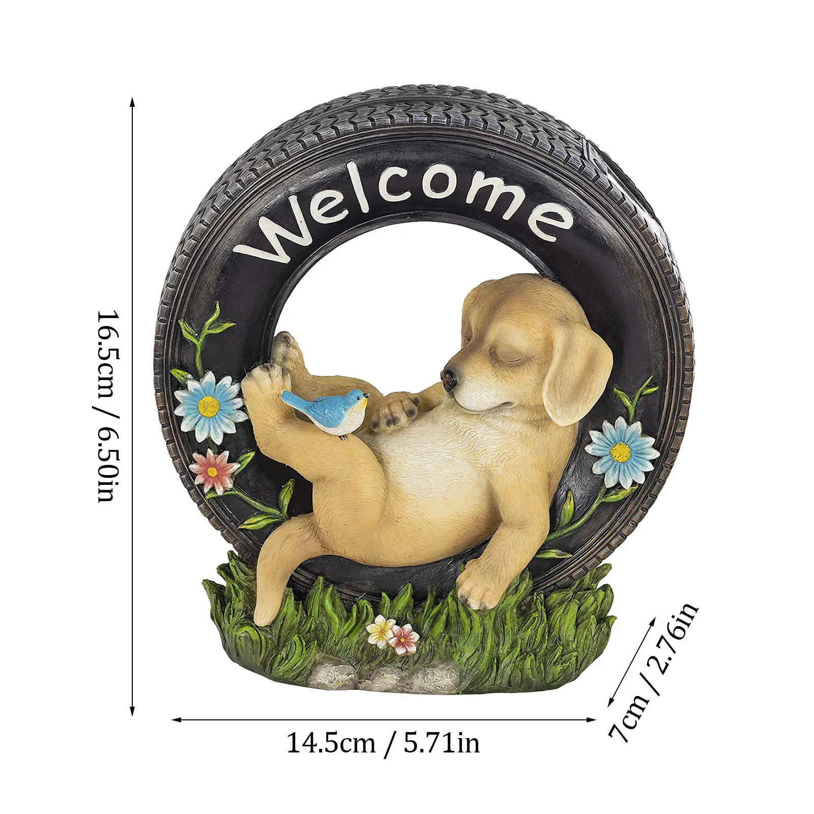 

Outdoor Solar Puppy Decoration Garden Tire Solar Puppy Decoration Festival party supplies Resin sculpture ornaments Arts