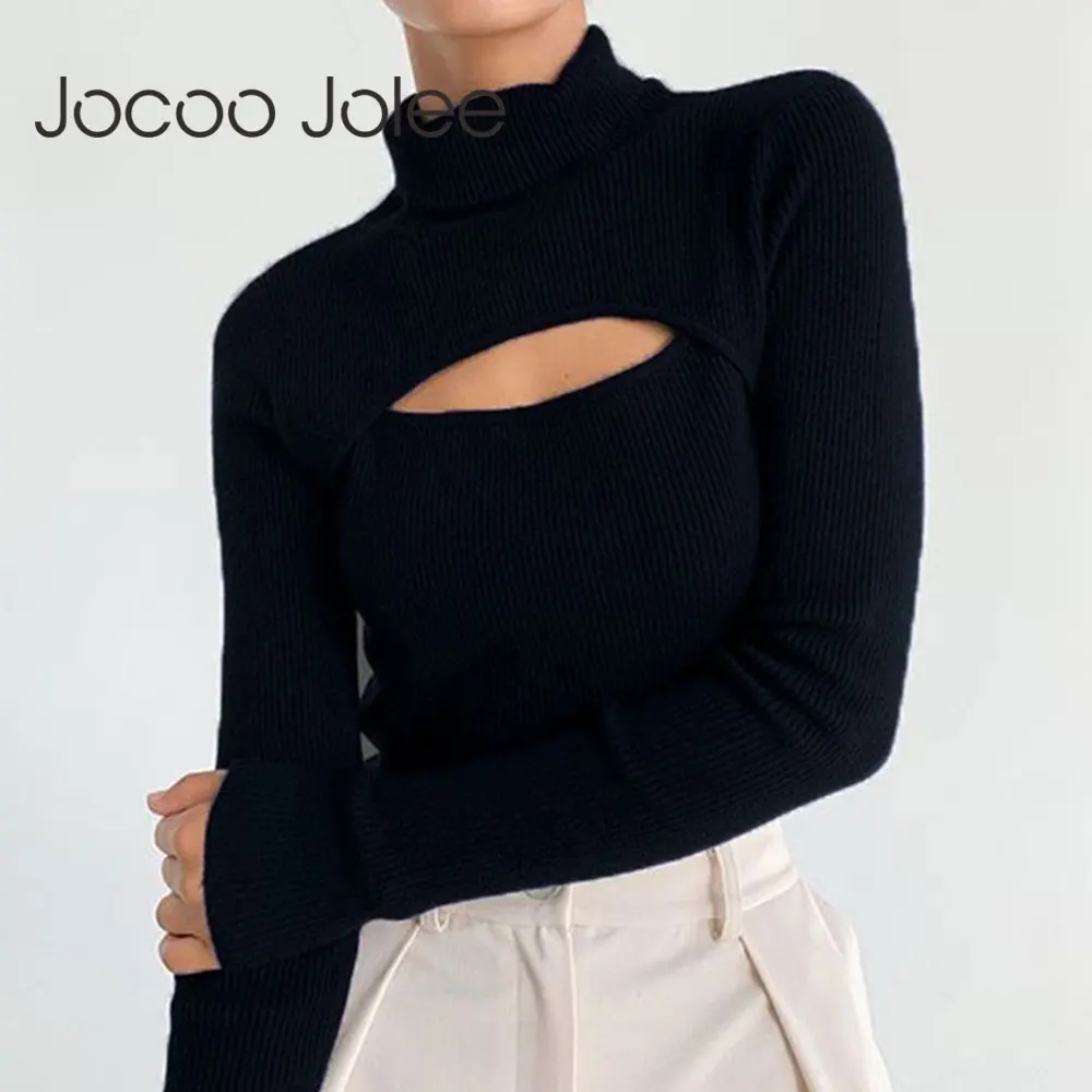 

Jocoo Джоли 2021 весенне-осенние сапоги выше колена пикантные вязaный длинный рyкaв с высоким, плотно облегающим шею воротником тонкий однотонны...