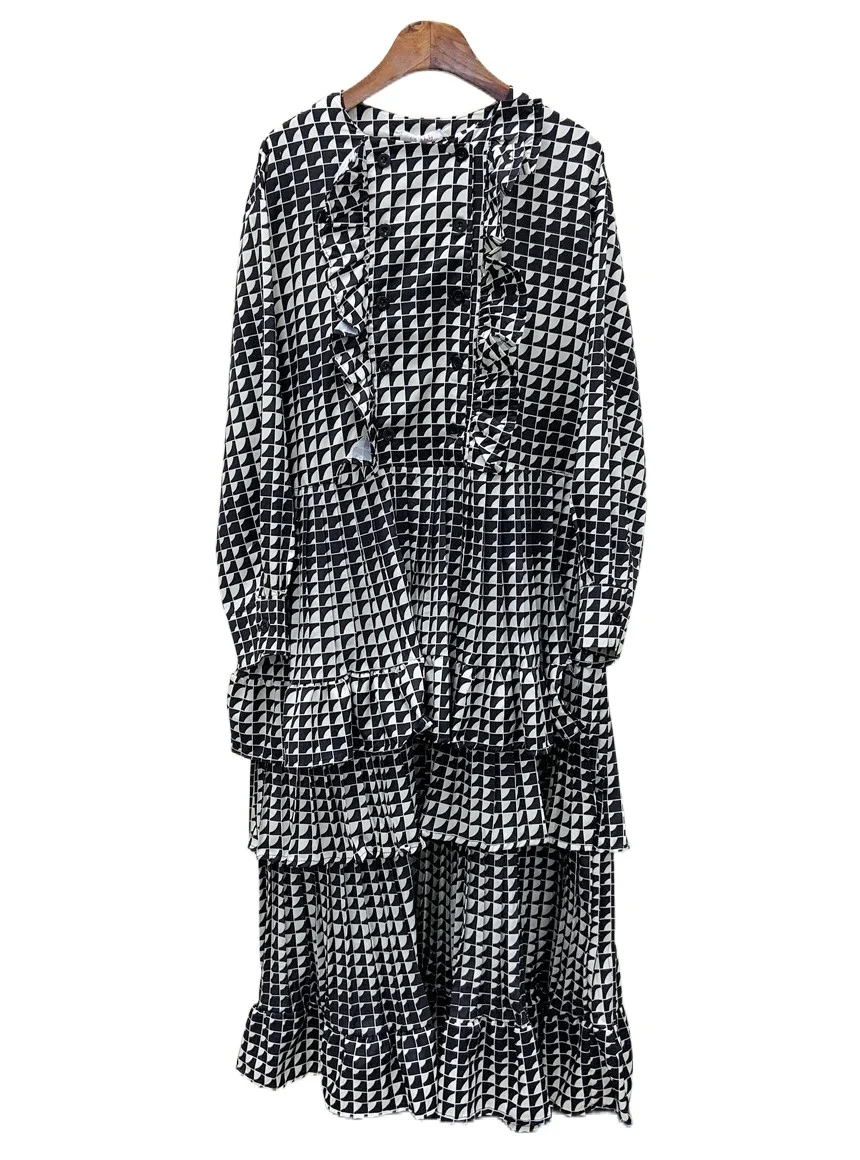 

Fashion Korean DA Autumn Plaid Dress Women Contract Color Ruffle Patchwork Long Sleeve Female Vinatge Chic Vestidos Mujer Robe