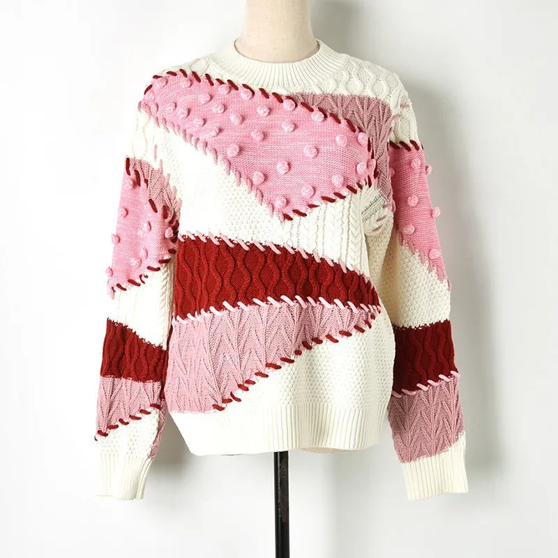 2018 геометрический лоскутный женский свитер с объемным помпоном осенне-зимний