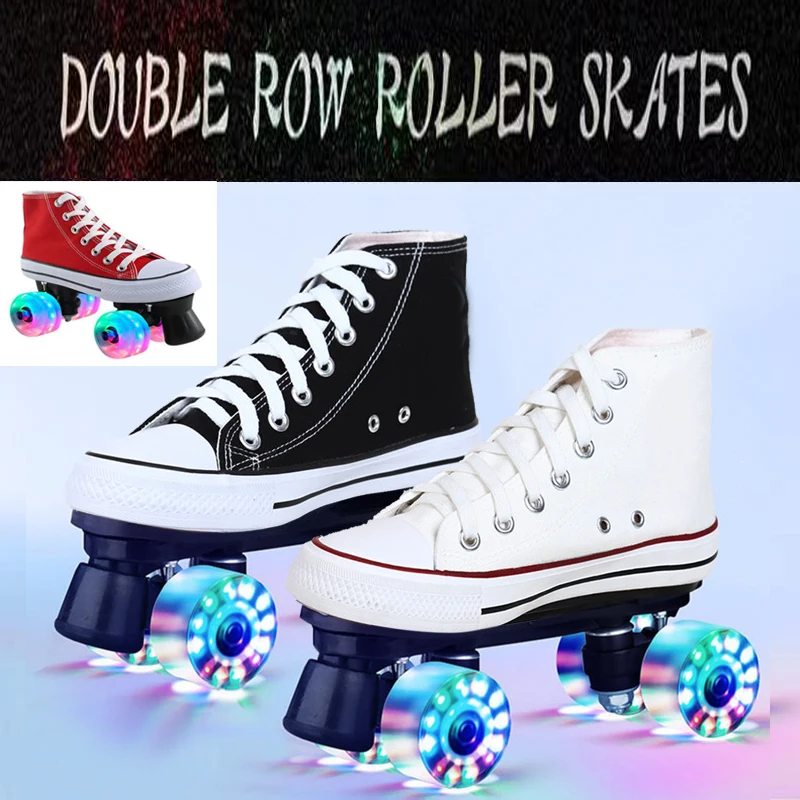 

Factory Direct Sales Canvas Shoes Double-Row Roller Skates Flash Wheel Skates Roller Shoes Outdoor Training Man Woman Children